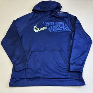 Vtg Nike Hoodie Mens XL Blue Scuba High Neck Zip Pocket Center Swoosh Sportwear